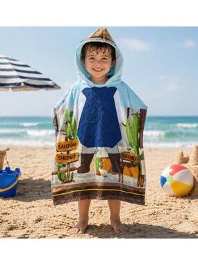 New Kids Sheriff Hooded Beach Towel Poncho Cowboy Western Saloon Bath Towel